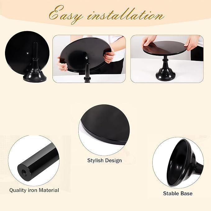 3 Pcs Metal Cake Stand Set 8/10/12 inch Dessert Table Display Perfect for Baby Shower Wedding Birthday(Black)