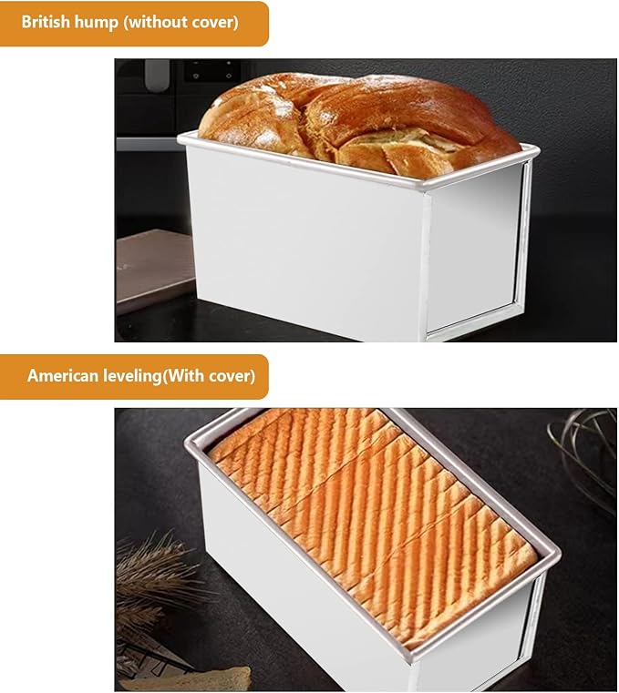 Pullman Loaf Pan with Lid Aluminumed Steel Pullman Loaf Pan Commercial Grade Non Stick Bread Pan with Lid (13x4.3x4.8in)