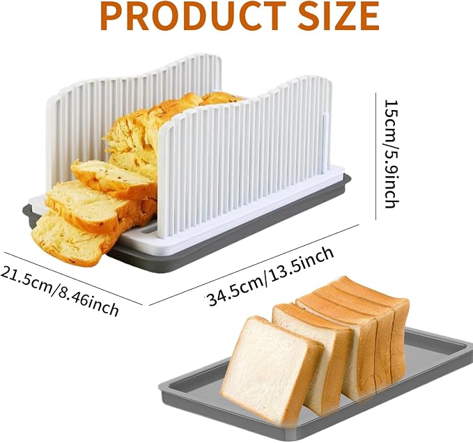 Professional Bread Slicer with Adjustable Guide, Foldable Cutter for Homemade Loafs, Bagels, Crumb Catcher Tray, Dishwasher Safe, Effortless Thick/Thin Slices