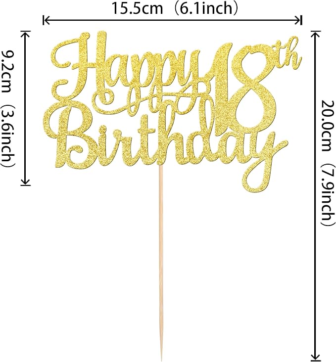 1 PCS Happy 18th Birthday Cake Topper Gold Glitter Cheers to 18 Years Birthday Cake Pick 18 Fabulous Cake Decoration for Happy 18th Birthday Theme Party Decorations Supplies