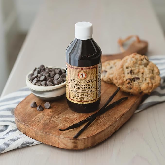 Pure Clear Mexican Vanilla Extract (8.12 fl oz) – Gluten-Free, Coumarin-Free Vanilla for Baking, Cakes, Cookies, Coffee & Desserts – Cold Pressed, Natural Vanilla