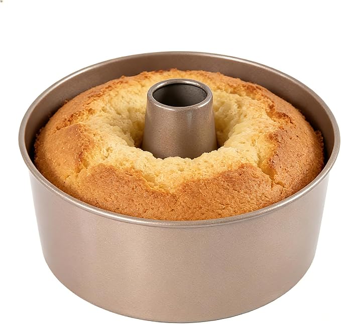 7 Inch Nonstick Tube Pan for Baking, Angel Food Cake Pan with Removable Bottom & Cooling Feet, Heavy Duty Carbon Steel Cake Pan for Pound Cake, Coffee Cake, Chiffon Cake and More