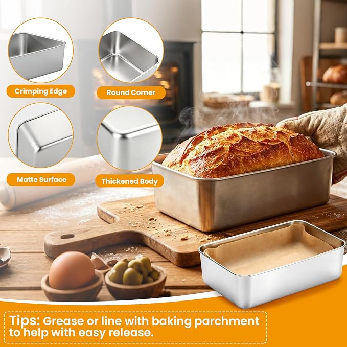 8 Pack Loaf Pans for Baking Bread,9×5In Stainless Steel Loaf Pans | Bread Loaf Tins for Homemade Bread Brownies, Meatloaf, Lasagna Cake, Sturdy, Oven, Dishwasher Safe, Silver
