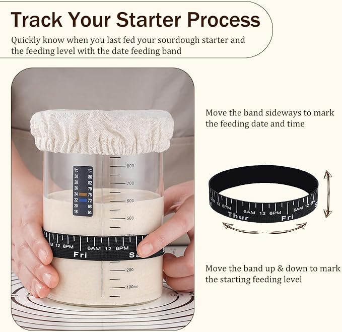 Sourdough Starter Jar Kit, 34 OZ Large Wide Mouth Sour Dough Starter Jars Glass, Sourdough Bread Baking Supplies, Sourdough Tools for Beginners and Pro, 2 Pack