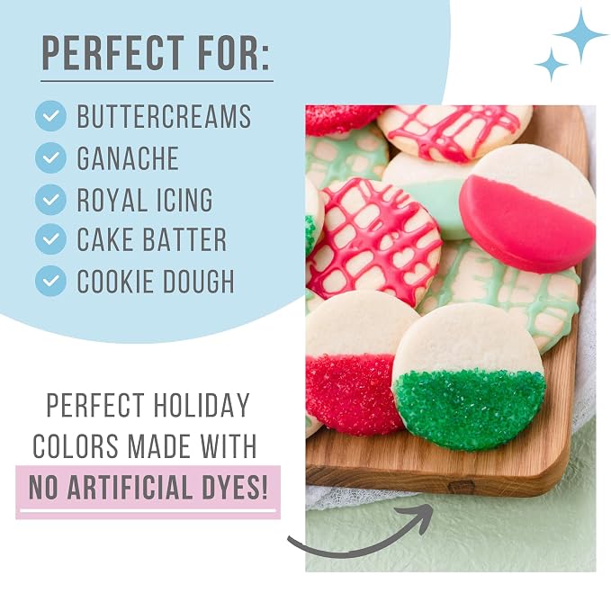 Dye Free Christmas Food Coloring Set – 3 Bottles (Berry Kiss Red, Leaf Green, Winter Blue)1.22 fl oz | All Natural, Free from Artificial Dyes | For Frosting, Baking, Icing & Desserts (Christmas, 3 pack)