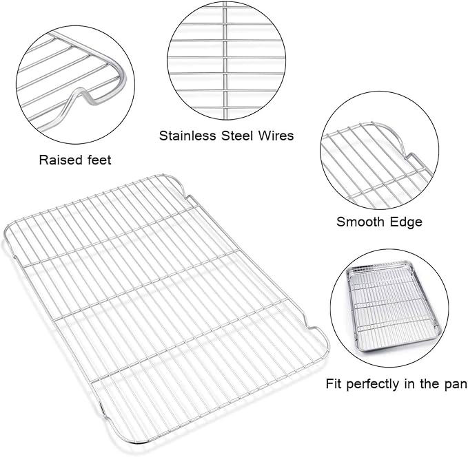 TeamFar Baking Sheet with Cooling Rack, Stainless Steel Half Size Cookie Sheet Pan and Baking Rack Set, 20’’×14’’×1’’, Non Toxic & Rust Free, Thick & Heavy Duty, Mirror Finish & Dishwasher Safe