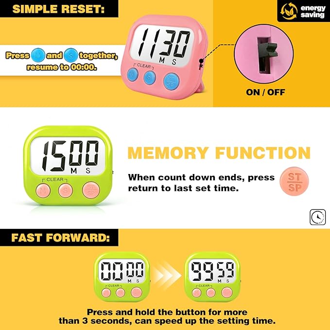 Classroom Timers for Teachers Kids Large Magnetic Digital Timer Teacher Supplies 2 Pack-Green Pink