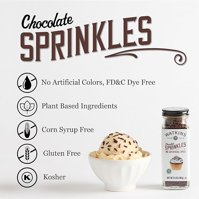 Watkins Chocolate Decorating Sprinkles, No Artificial Dyes, Kosher, 3.5 Ounce, 1-Pack