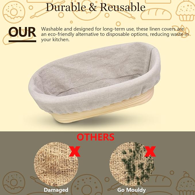 10 PC Oval Bread Proofing Cloth Covers – 10" Reusable Banneton Liners for Oval Sourdough Baskets – Natural Unbleached Cotton Dough Covers for Fermentation – Fits Most 10" Banneton Baskets
