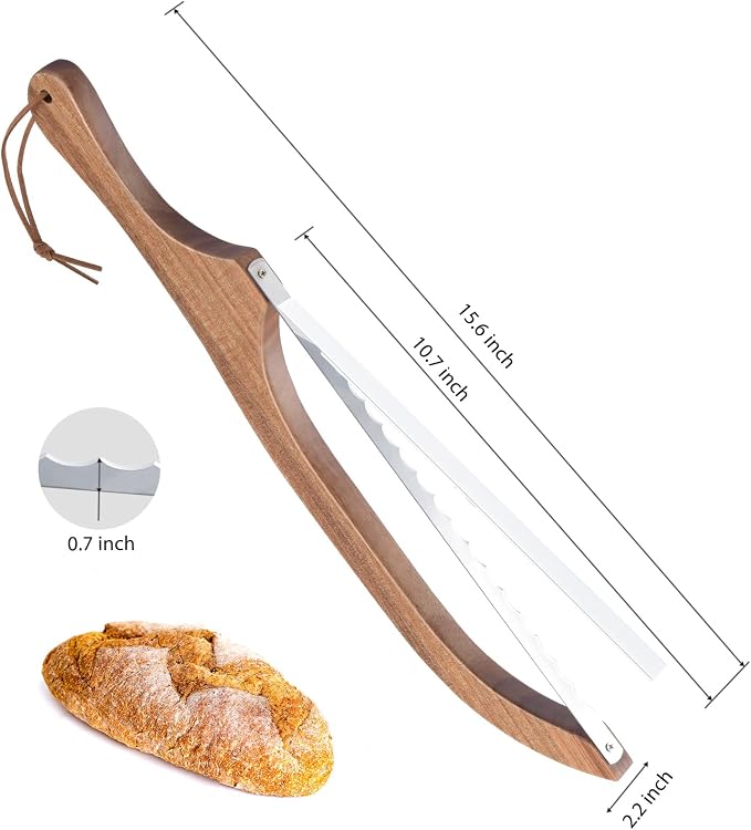 Luzarriba Bread Knife, Bow Bread Knife for Homemade Bread, Sourdough Bread Slicer for Homemade Bread, Sourdough Bread Cutter, Wooden Bread Knife with Cover - Premium Stainless Steel (2, Beech+Metal)