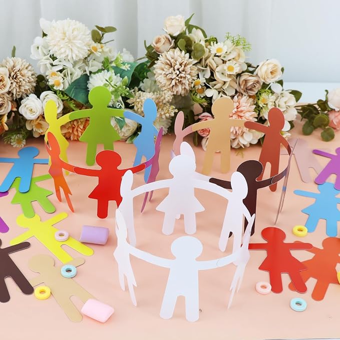 Vuzvuv 48Pcs 5In People Doll Shaped Paper Cutouts with 100Pcs Glue Points for Wall Bulletin Board Decorations, Blank Boys & Girls Cut Out for Classroom, DIY Crafts & Party Banners(Skin Color Style)