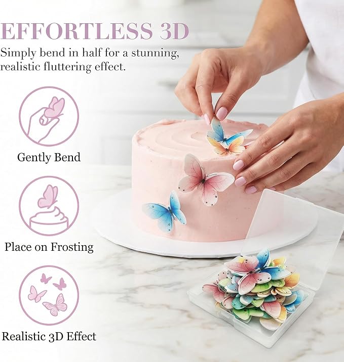 Set of 30 Edible Butterfly Cupcake Toppers Wedding Cake Birthday Party Food Decoration Mixed Size & Colour