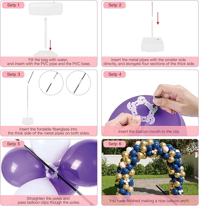 rubfac 7.2ft Adjustable Balloon Arch Kit with Electric Pump, Pink, Round, Arch with Electric Pump, Baby Shower, Wedding, Birthday, Graduation, Unisex Adult