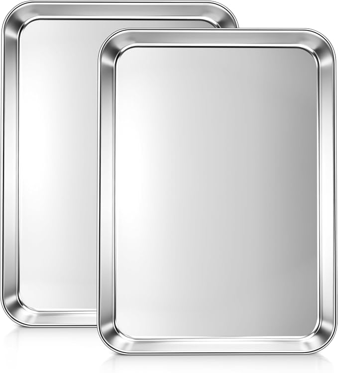 LIANYU Stainless Steel Baking Sheet Pans of 2, 12.4x9.7 Inch Quarter Sheet Pan, Heavy Duty Cookie Sheet for Baking, Bakeware Oven Tray for Food, Non Toxic & Easy Clean, Dishwasher Safe