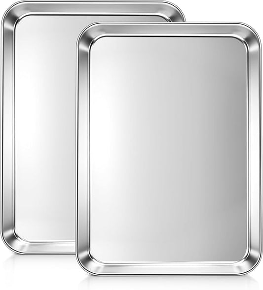 LIANYU Stainless Steel Baking Sheet Pans of 2, 12.4x9.7 Inch Quarter Sheet Pan, Heavy Duty Cookie Sheet for Baking, Bakeware Oven Tray for Food, Non Toxic & Easy Clean, Dishwasher Safe