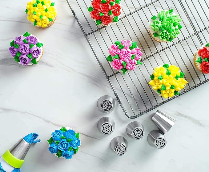 Russian Icing Piping Nozzles Tip, Hsxxf 7PCS Russian Piping Tips Stainless Steel Piping Tips Piping Nozzles Cake Piping Icing Nozzles Cake Decorating Tips Set for DIY Baking Tools (7PCS)