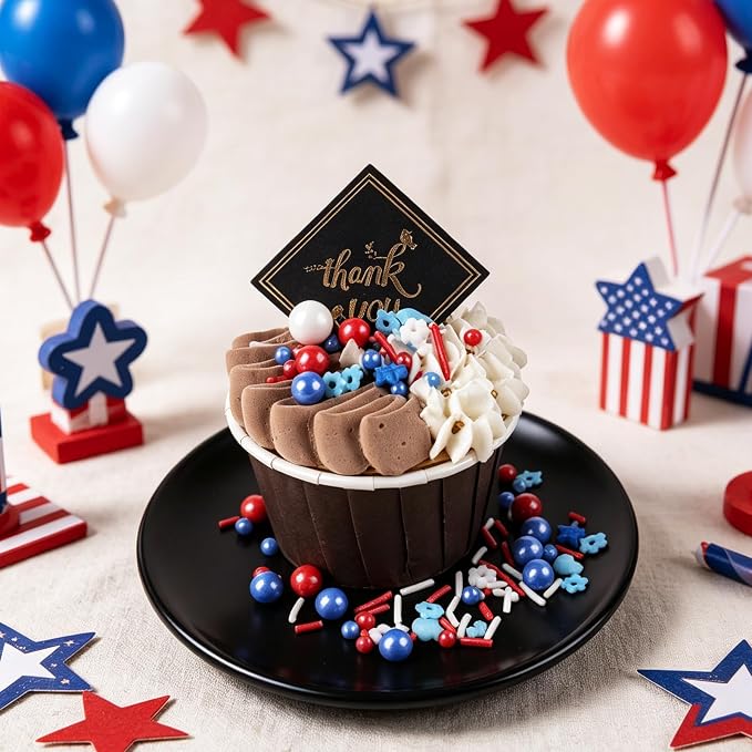 Red White and Blue Sprinkles, Patriotic Sprinkles Mix, 4th of July Sprinkles, Edible Jimmies, Stars, Flowers and Pearls Mixed, Perfect for Cake, Cupcake, Ice Cream, Cookies, Donuts Toppings
