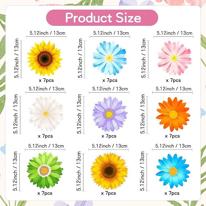 Vuzvuv 63Pcs Spring Flowers Cutouts Paper with 100Pcs Glue Points for Wall Bulletin Board Decorations or Theme Party or Classroom Decor Supplies