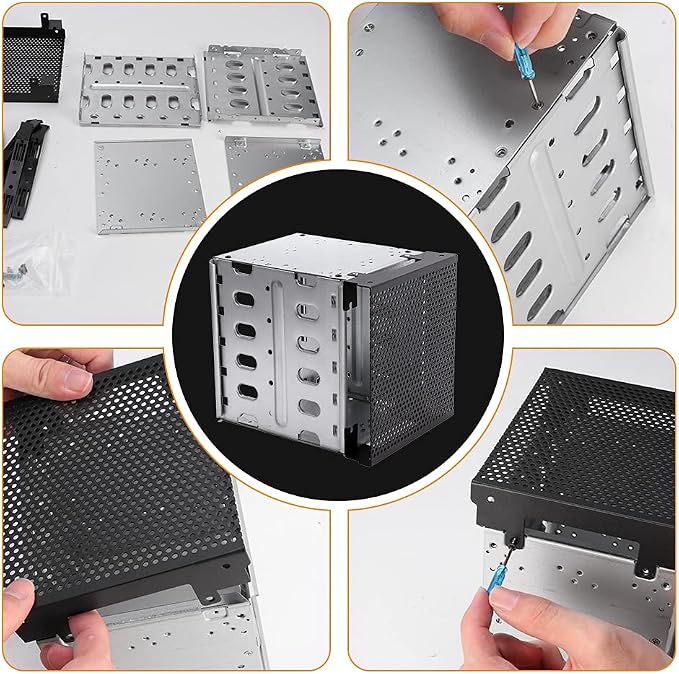 Hard Drive Cage,Galvanized Steel Plate + ABS Plastic Cage Hard Drive Tray Rack with Fan Space,Adapter Rack Bracket for Computer SATA 5.25in to 5X 3.5