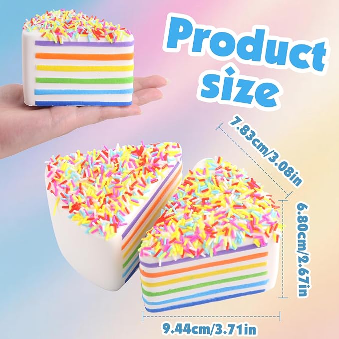 Anboor 2 Pcs Slow Rising Kawaii Scented Rainbow Cake with Squishies Fiidget Toys for Kids Adults Autism Birthday Gifts
