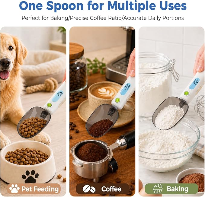 Digital Measuring Spoon Scale Rechargeable - 0.1g High Precision Gram Measuring Spoon with Level Bubble, g/oz/ml Multi-Unit Digital Spoon Scale for Baking Coffee Cooking Pet Food & Weight Control