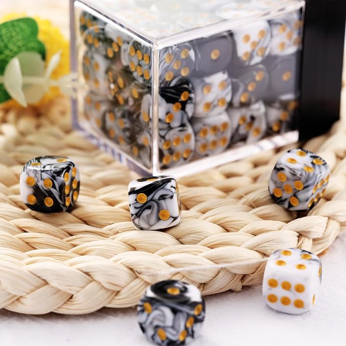36 of Pack 12MM 6 Sided MINI Dice Set,Two Colours D6 Game Dice Set, 6 Sided Standard Dices for Yahtzee, Bunco or Teaching Math,with Portable Plastic Box(White+Black)