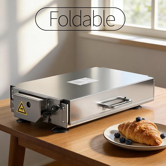 THOUSANDSUNNY Folding Manual Dough Sheeter, Stainless Steel Dough Rolling Machine Pizza Pastry Puff Maker Tool for Home | 0 to 25 mm Thickness, Hand Crank, Foldable Storage, Smooth Rolling, For Pizza Pastry Croissant Fondant Home Baking