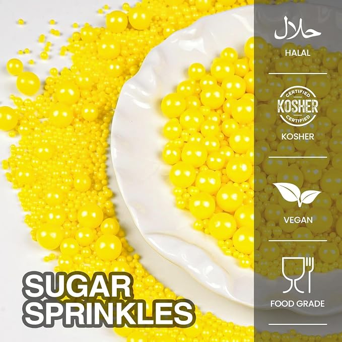 Yellow Pearl Sprinkles for Cake Decorating, 150g/5.29oz Mix Size, Edible Candy Sugar Pearls, Pearl Cake Decorations, Cupcake & Cookie Topper, Holiday, Party Baking Supplies