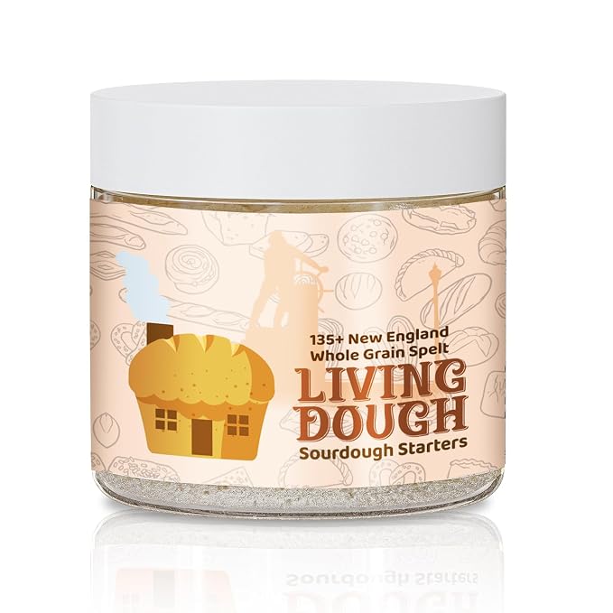 Living Dough - 135+ Year Old New England Whole Grain Spelt Sourdough Starter Culture - Active & Live Organic Sourdough Starter for Baking - For Artisan Bread, Pizza Dough, Waffles & More