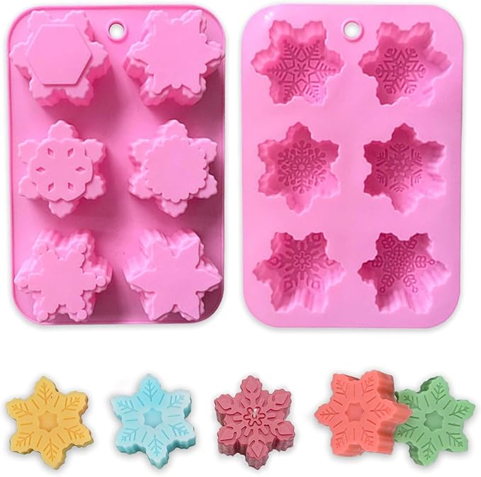 AKOAK 6-cavity Silicone Cake Mold, DIY Handmade Soap Mold, Non-stick Donut Mold, for Chocolate Pudding Jelly Muffin Cups, Kitchen Baking Decoration (Snowflake)