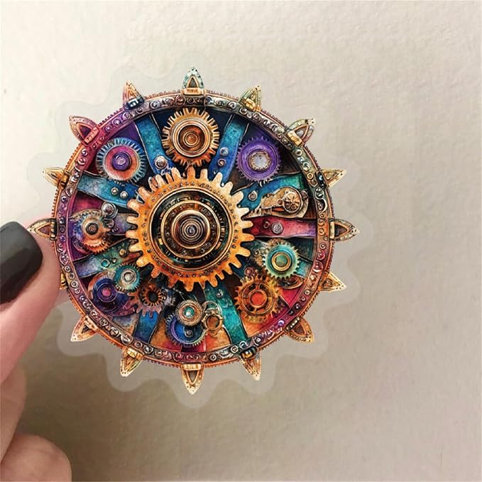 Steampunk Gear Stickers – Vintage Mechanical Clockwork Transparent 50PCS Scrapbooking Stickers for Journaling,Resin Crafts, Laptop, Gift Decoration, Retro Industrial Punk Aesthetic (Colourful-B7)
