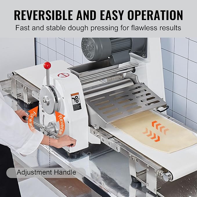VEVOR Commercial Dough Sheeter Machine, 15.7-Inch Reversible Puff Pastry Sheeter and Fondant Roller, Electric Dough Roller 0-1.4" Adjustable Thickness, Folding Dough Sheeter for Bakeries, Pastries