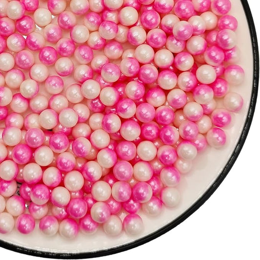 2 Colors in 1 Edible White & Pink Sugar Sprinkles, 4.23 oz Candy Pearls Ideal for Baking, Cake and Cupcake Toppers, Cookie Decoration, Ice Cream Topping (7mm)