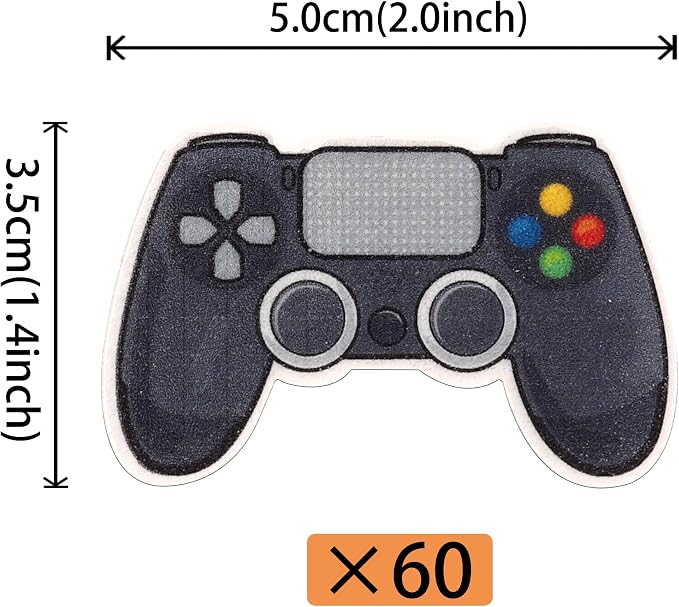 60 PCS Edible Video Game Controllers Cupcake Toppers Wafer Paper Game On Controllers Cake Decorations Edible GamePad Cupcake Picks for Baby Shower Kids Boys Girls Gamer Birthday Party Supplies
