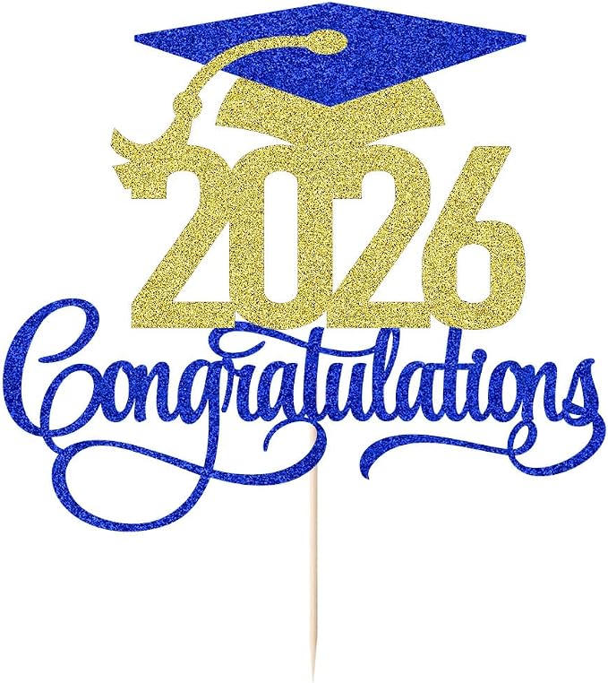 Dark blue gold 2026 Congratulations Graduation Cake Topper,Congrats Grad Cake Decor - 2026 High School/College/Senior Graduation Party Decorations Supplies