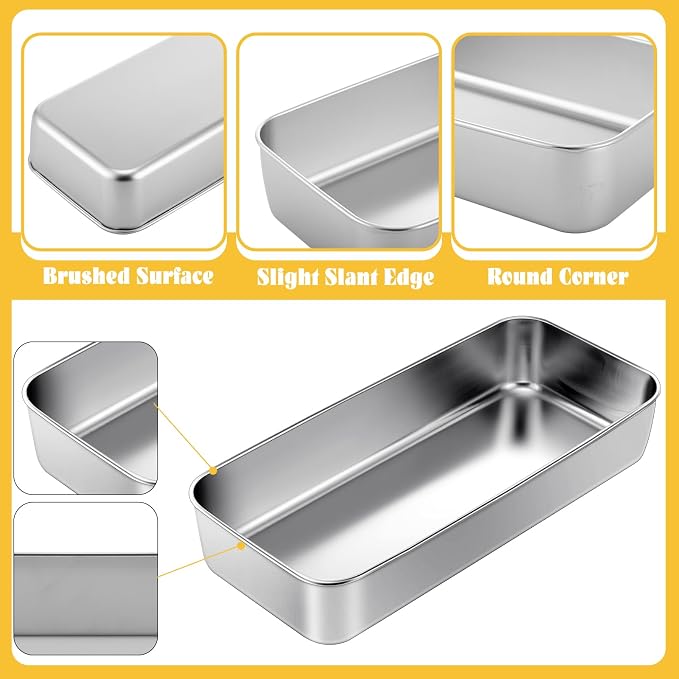 Funnymoom 2 Pcs Large Stainless Steel Cake Pan 13" x 5" Rectangle Nonstick Bread Loaf Baking Pan Sheet Bakeware for Fish Cakes Breads Casseroles Vegetables Dishwasher Safe