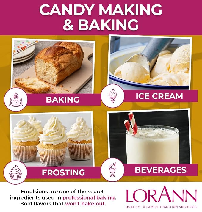 LorAnn Oils Butter Vanilla Bakery Emulsion: True Essence, Ideal for Boosting Fruit Tones in Cakes, Cookies & Desserts, Gluten-Free, Keto-Friendly, Extract Substitute Essential for Your Kitchen