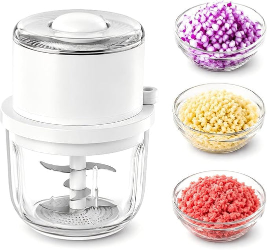 Electric Garlic Chopper,350ML Mini Food Processor,Thick Glass Bowl Mini Chopper,Portable Vegetable Chopper with Upgraded 6 Stainless Steel Blades,Onion Mincer Grinder for Garlic,Chili,Ginger,Nuts