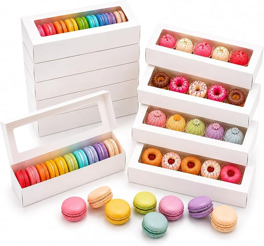 Sileasncei Macaron Box with Window, 15 Pack Sturdy Gift Boxes | Snug fit design securely holds 5–7 macarons, cookies & truffles. Great for birthdays, weddings, graduations & holidays.