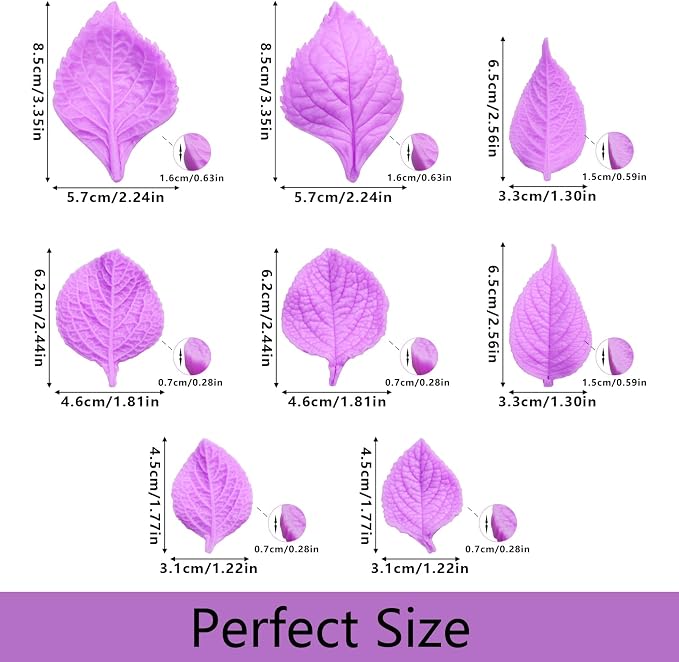 Infovox Silicone Leaf Fondant Molds with Vein Texture for Cake Decorating | Hydrangea Leaf Silicone Molds, 3D Veiner Molds Food-Safe Silicone Material, for Chocolate Clay Resin
