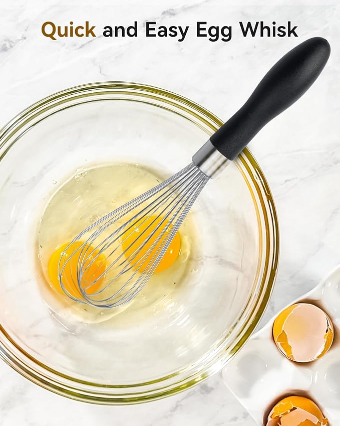 Anyongora 10 Inch Whisk, Sturdy Stainless Steel Wire Whisk with Non-Slip Grip - Dishwasher Safe & Rust Resistant Kitchen Tool for Cooking, Blending, Whisking & Mixing Batter