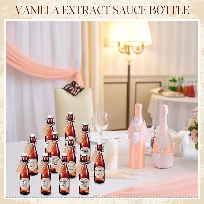 Vesici 12 Sets Swing Top Glass Bottles Set Amber Homemade Vanilla Extract Bottles Vanilla Extract Jars for Christmas DIY Crafts (12 Oz)