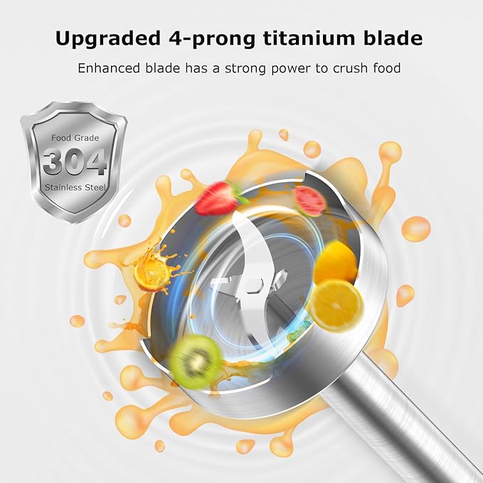Bonsenkitchen Hand Blender, Immersion Blender with 2 Mixing Speed, Electric Portable Handheld Stick Mixer with Stainless Steel Blades for Soup, Smoothie, Puree, Baby Food, White