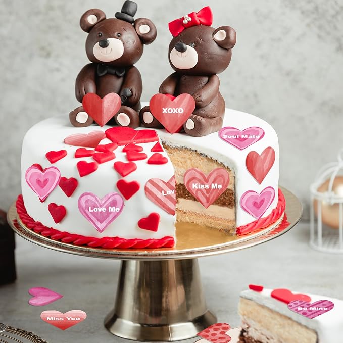 88PCS Edible Heart Cupcake Toppers Sweet Love Be Mine Kiss Me Heart Cupcake Picks Happy Valentine's Day Heart Cake Decor for Valentine's Day Theme Party Decoration Supplies