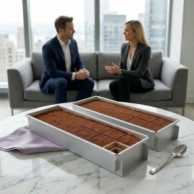 Rectangle Tiramisu Cake Pan with Acrylic Lid Set of 2 | Nonstick, For Cheesecake and Mousse, Tiramisu Container, Baking Mold