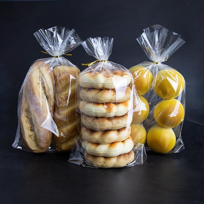 8 x 12 Inch Mirco Perforated Bread Bags, 100 Clear Plastic Bakery Bags With Free Twist Ties, Suitable for Mini Bun/Donut/Muffin/Bagel