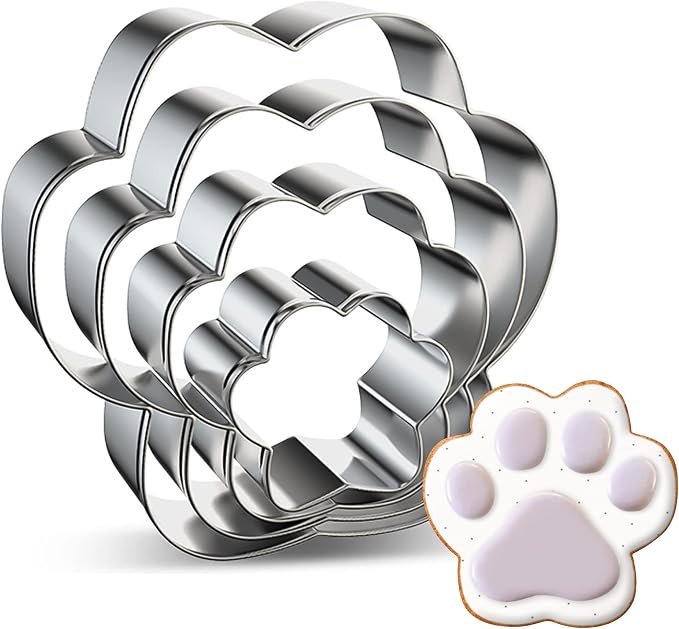 FUSOTO Dog Paw Cookie Cutters Set, Cookie Cutter for Homemade Dog Treat, 4Pcs Stainless Steel Cutters Dog Paw Shape for Cookie Baking, Sandwiches, Biscuits, Fruit, Vegetable