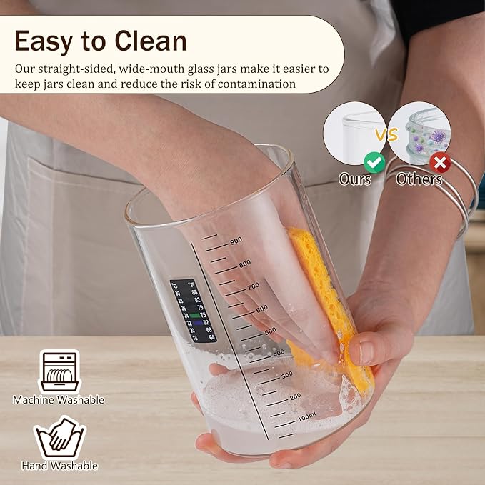 Sourdough Starter Jar Kit, 34 OZ Large Wide Mouth Sour Dough Starter Jars Glass, Sourdough Bread Baking Supplies, Sourdough Tools for Beginners and Pro, 1 Pack