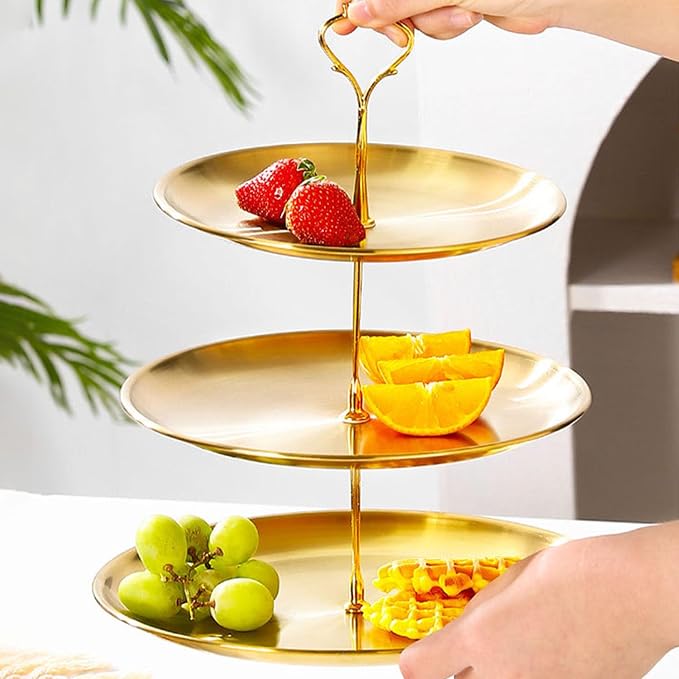 Stainless Steel 3 Tier Cupcake Stand, Tiered Trays Three Layer Cake Stand 3 Tier Serving Tray Platters for Pastry Dessert Candy Fruit Tea Party Wedding Platter (Gold)