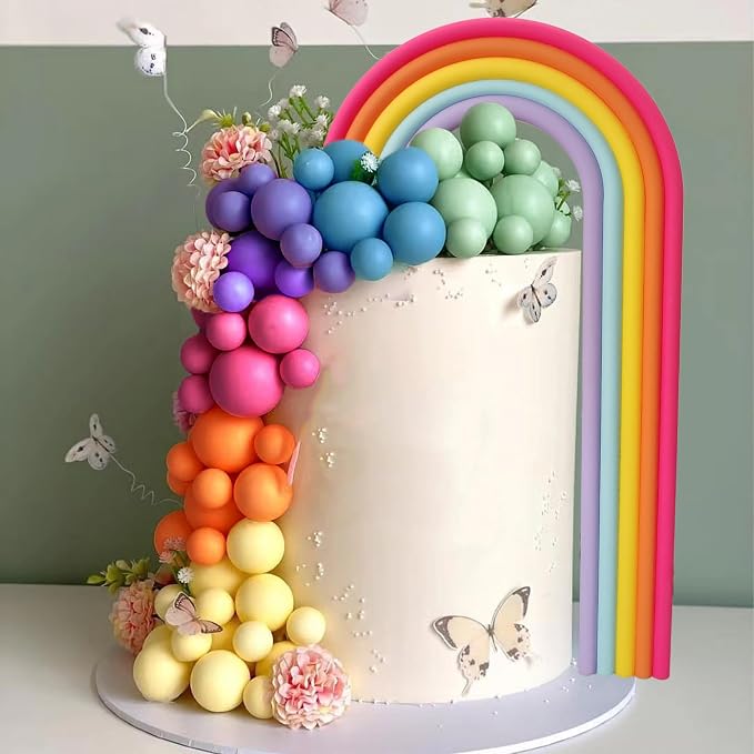 28PCS Rainbow Cake Toppers Colorful Balls Cake Decorations for Wedding Baby Shower Girls Boys Birthday Party Supplies (Colorful)